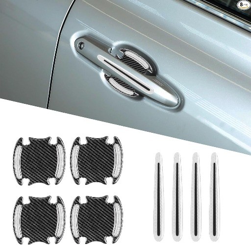 8PCS Universal Car Door Handle Protector, 3D Carbon Fiber Reflect Color: White
