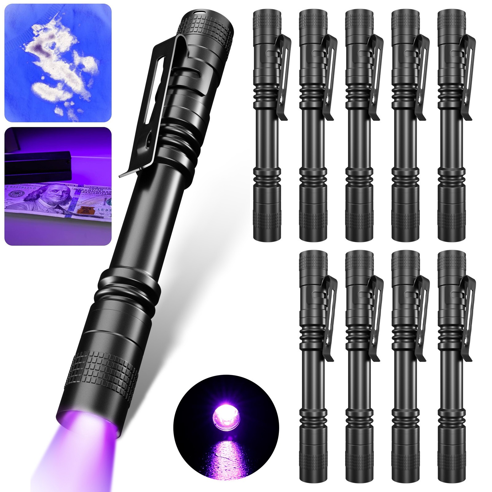 10PACK Pocket UV Pen Light 395nm Blacklight UV Light Mini  Flashlight Detector
