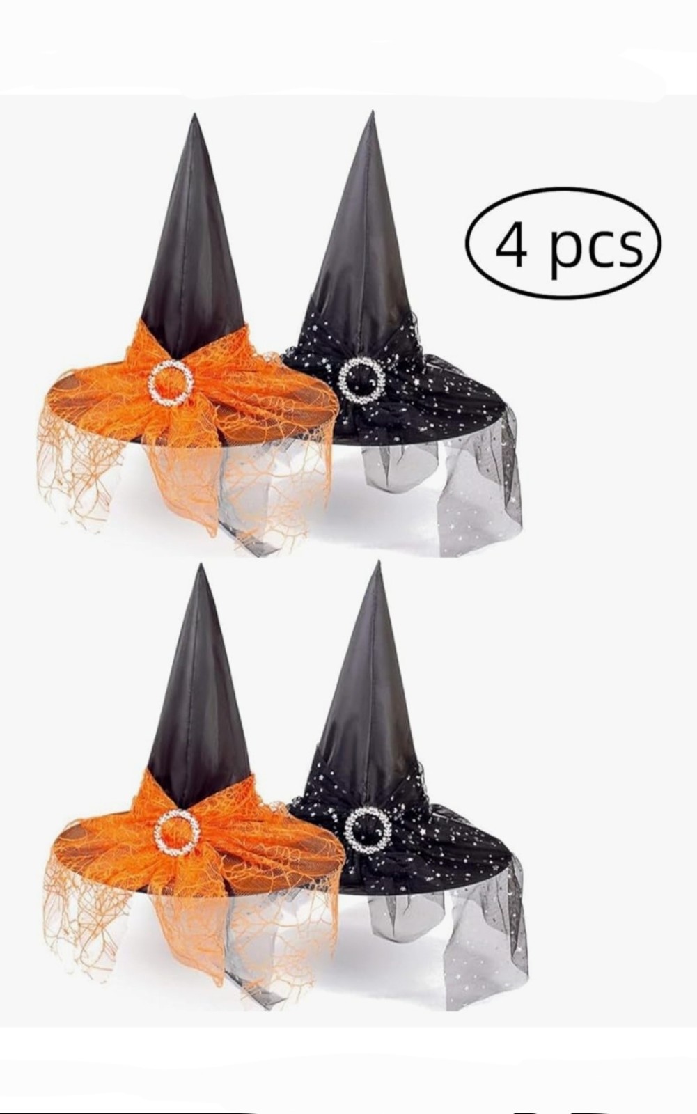 4 pcs Halloween Witch Hat Halloween Vintage Witch Hat. See-Through Lace Veils
