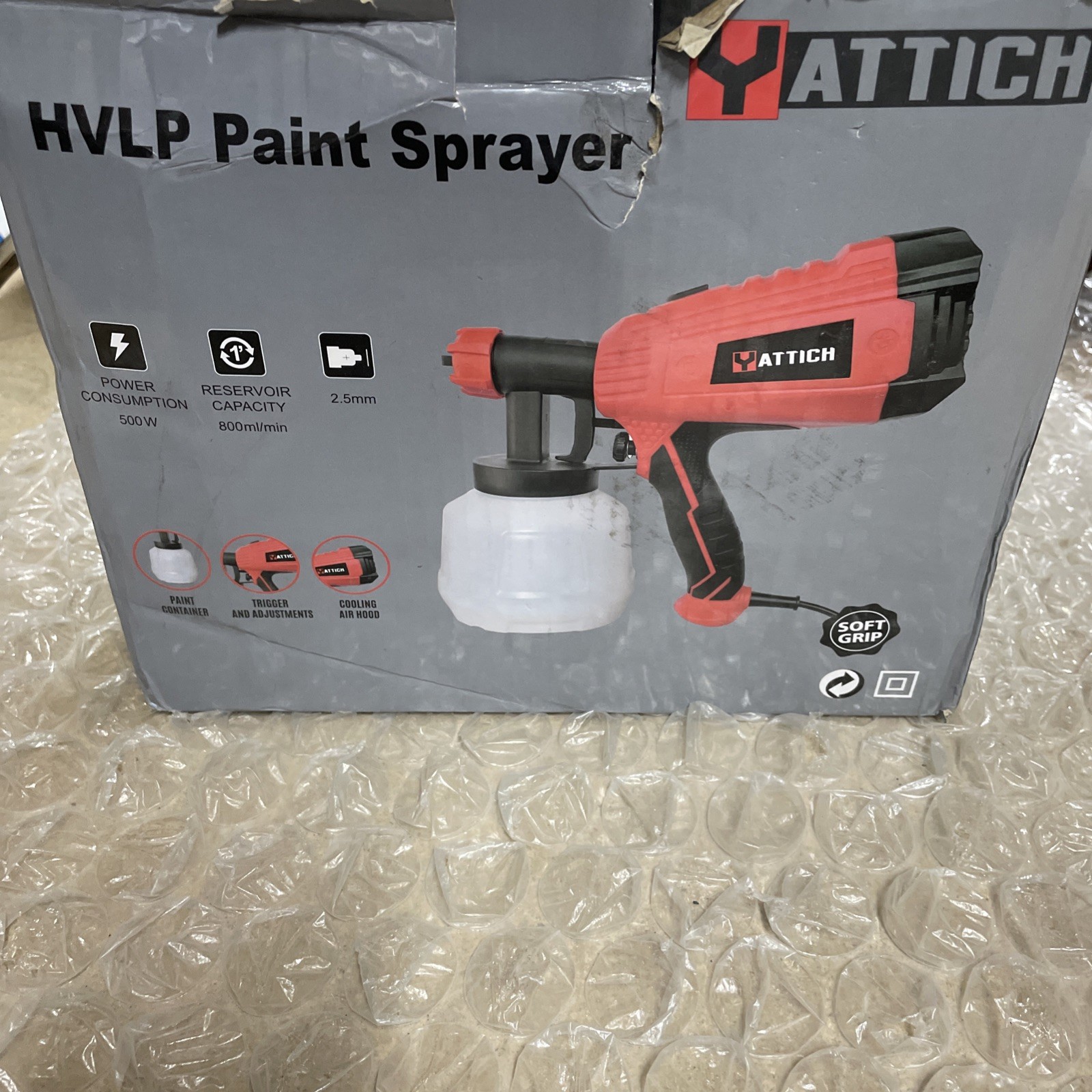 Yattich YT-191 Black Red 500W High Power HVLP Paint Sprayer With Paint Container
