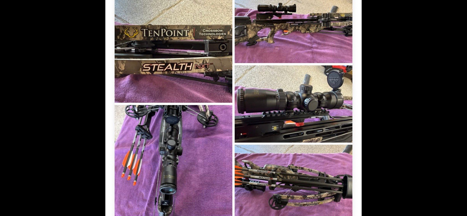 TenPoint Stealth NXT Crossbow Camouflage/Black with Scope and Arrows.