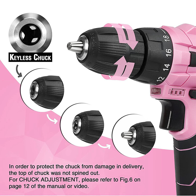 WORKPRO 12V Cordless Drill Driver Set 3/8" Keyless Chuck Screwdriver Driver Pink