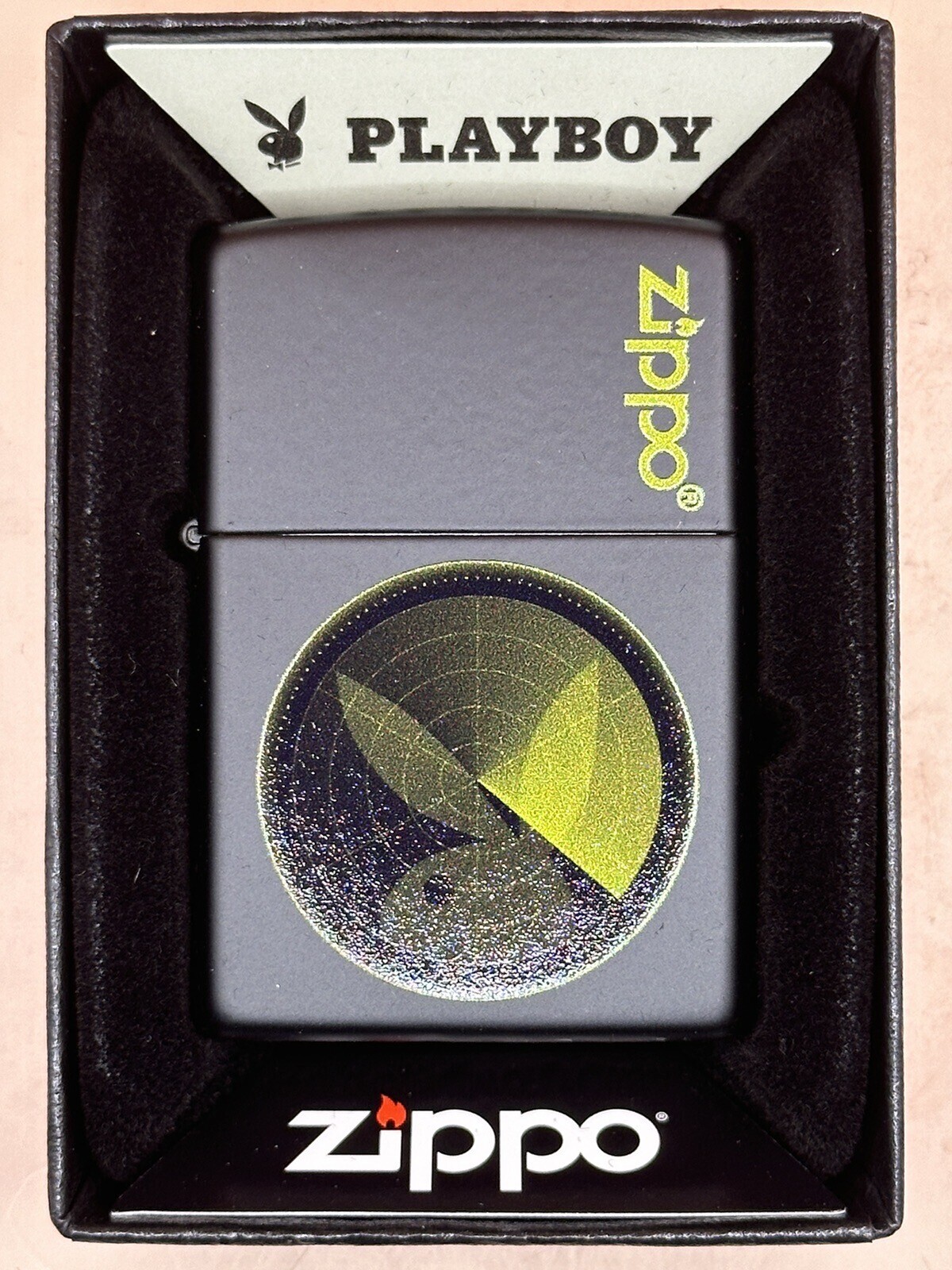 Playboy Green Radar Bunny Logo Black Matte Zippo Lighter NEW In Box Rare