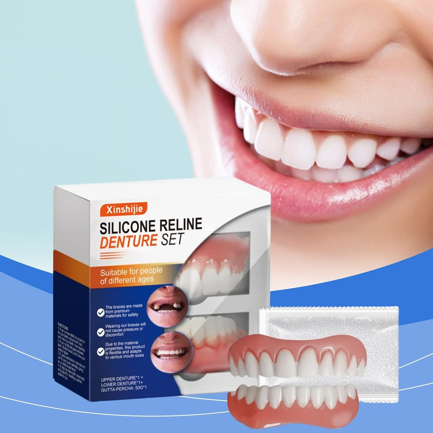 Soft Silicone Denture Liners – Comfortable Fit Denture Set with Upper & Lower Li