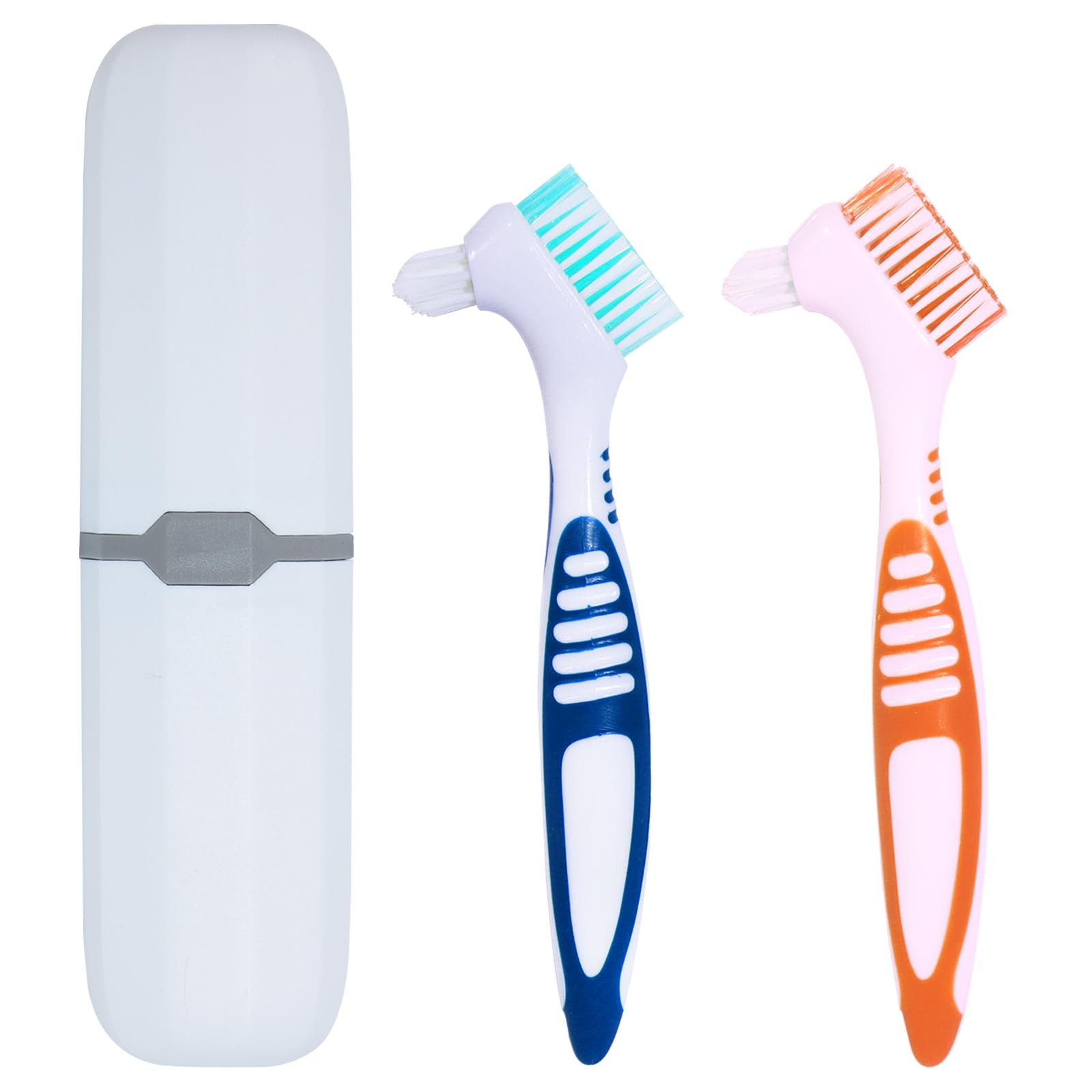 2Pcs Denture Brush False Teeth Toothbrush with 1 White Carrying Case, Effecti...