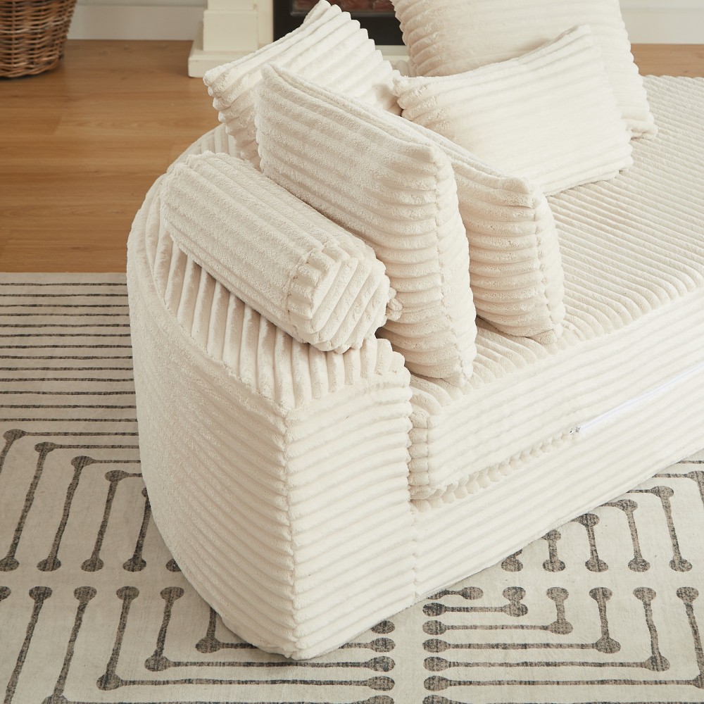 78.5" Corduroy Semi-Circular Sofa Bed w/ Neck Pillow & Throw Pillows