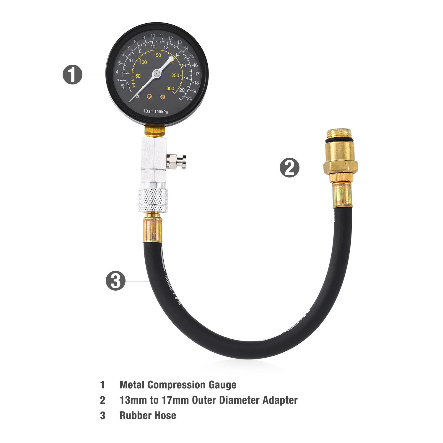ENGINE COMPRESSION TESTER TESTING GAUGE GAGE CHECK TEST TOOL KIT
