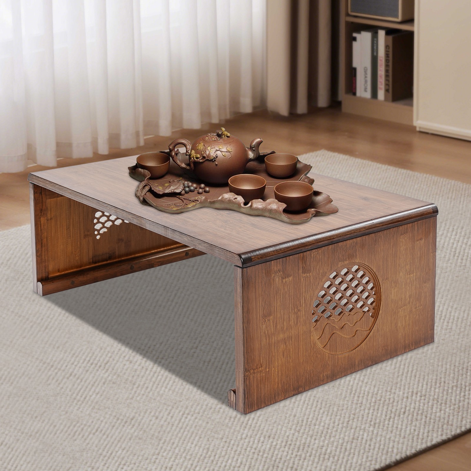Foldable Floor Low Table Bamboo Coffee Table Tea Table For Living Room Tea Room