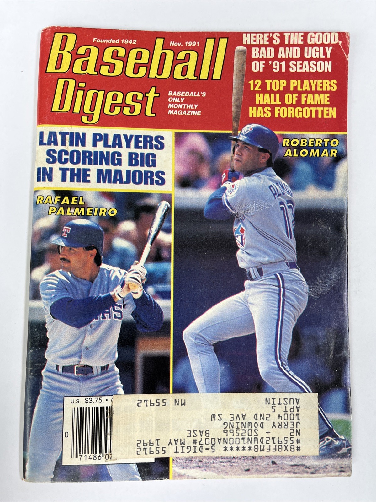Baseball Digest Magazine November 1991, Roberto Alomar Blue Jays! (B6)