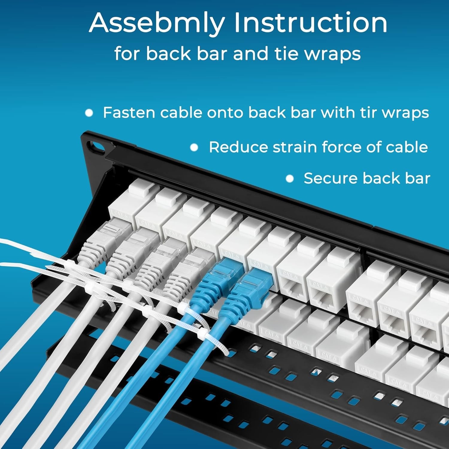 High-Speed 48 Port Cat6 Patch Panel with Toolless Termination & Detachable Bar