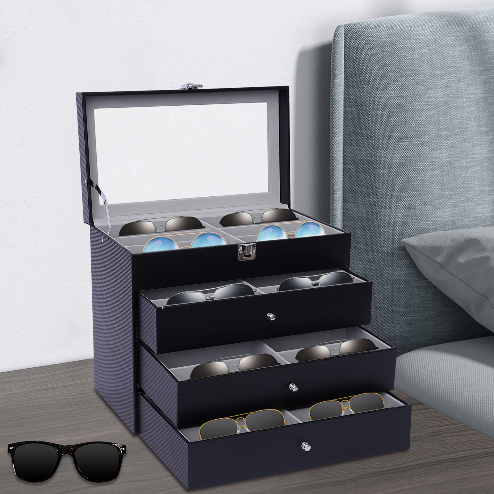 24 Slots Glasses Storage Display Case Organizer Box For Sunglasses Eyeglass Gift