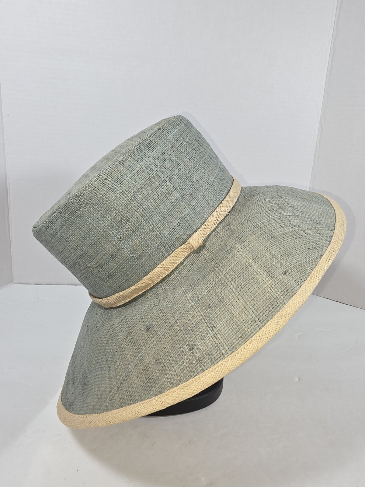 Nine West Linen Cotton Straw Green Teal Summer Beach Party Wedding Hat
