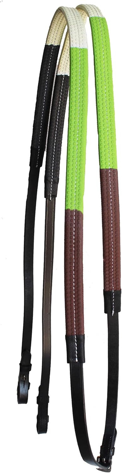 54" Horse English Black Leather Rubber Grip Multicolor Training Rein