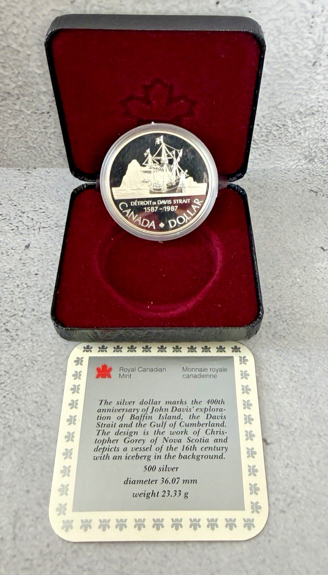 1987 ROYAL CANADIAN MINT PROOF SILVER DOLLAR DETROIT DAVIS STRAIT COIN #4P14