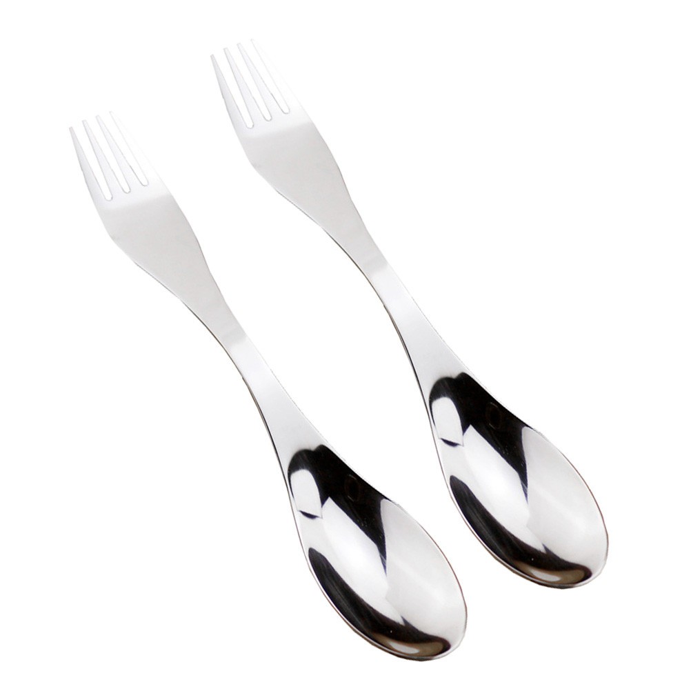 2 Pcs Stainless Steel Spork Double Ended Fork Spoon Set For Camping Hiking