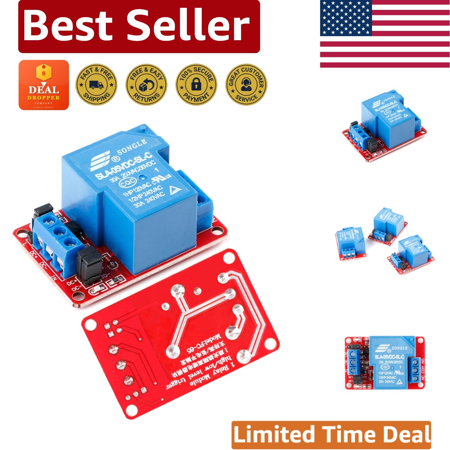 Versatile 5V 30A Relay Module with Optocoupler Isolation for Smart Home Systems