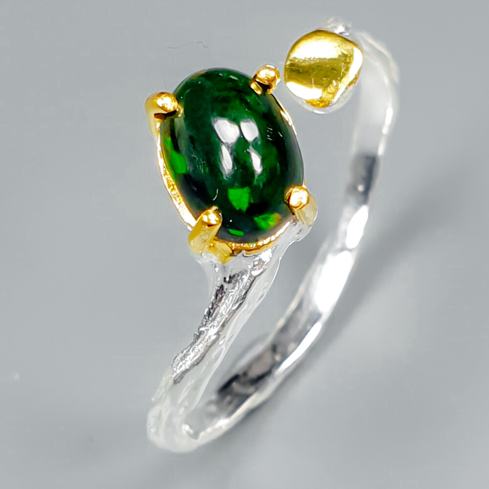 18k gold plate 925 Sterling Silver Ring Heated Natural  Black Opal 7x5 / RVS340