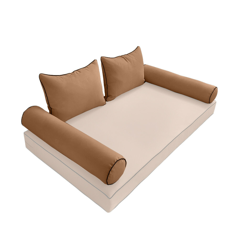 SLIPCOVER ONLY S4 Outdoor Bolster Backrest Pillow Covers ContrastTrim Full AD104