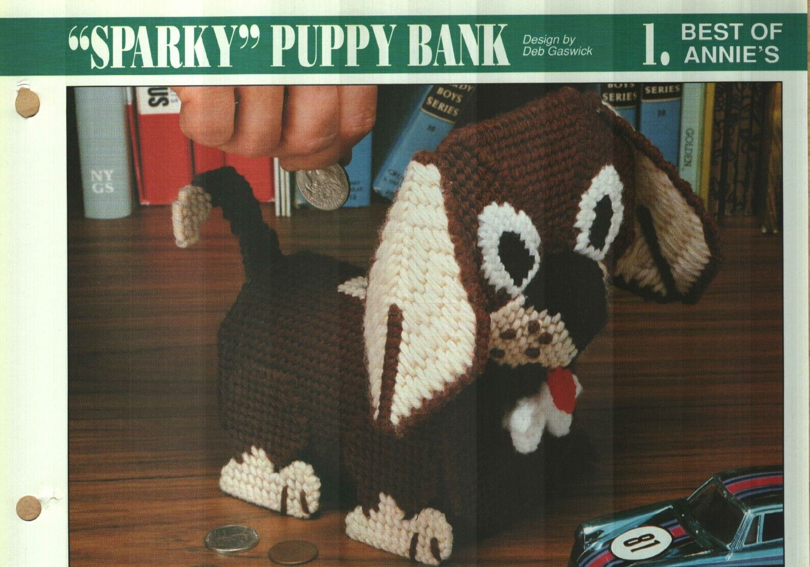 NEW "SPARKY" PUPPY BANK DOG HOME DECOR ANNIE PLASTIC CANVAS PATTERN INSTRUCTIONS