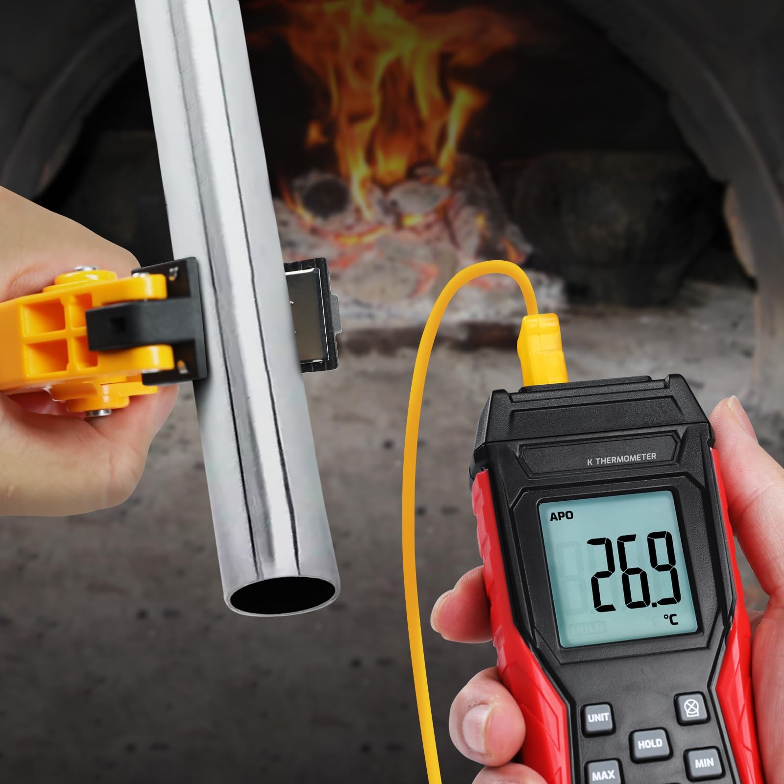 Digital Type K Thermocouple Thermometer HVAC Temperature Clamp Meter,...