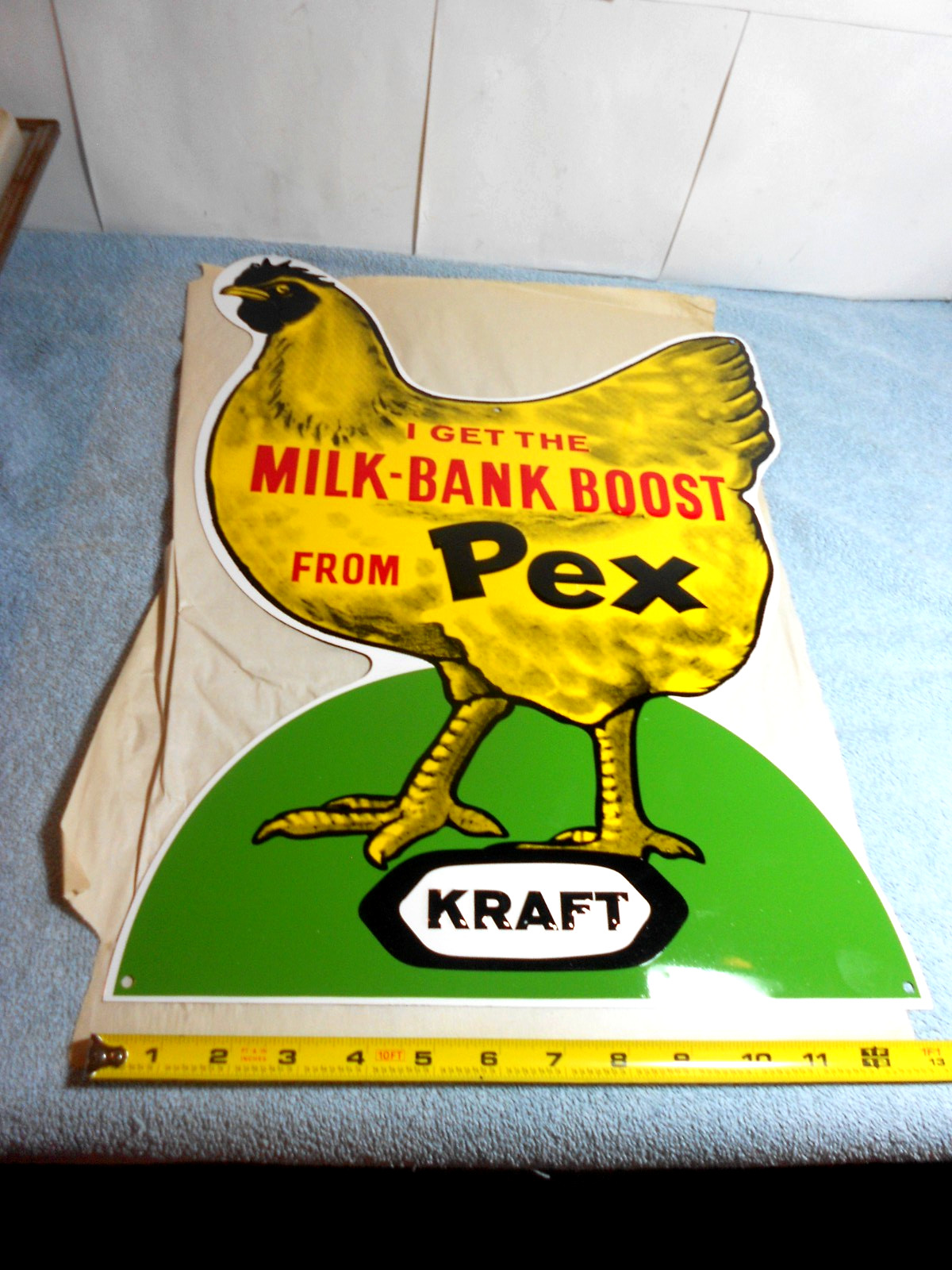 13x19 in VINTAGE NEW KRAFT PEX MILK BANK BOOST ADV. SIGN EMBOSSED METAL- X 153