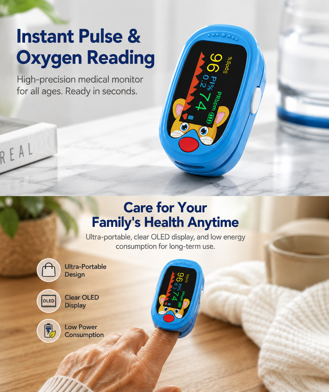 Fingertip Pulse Oximeter Blood Oxygen Monitor PR SpO2 Reading Oxygen Meter OLED