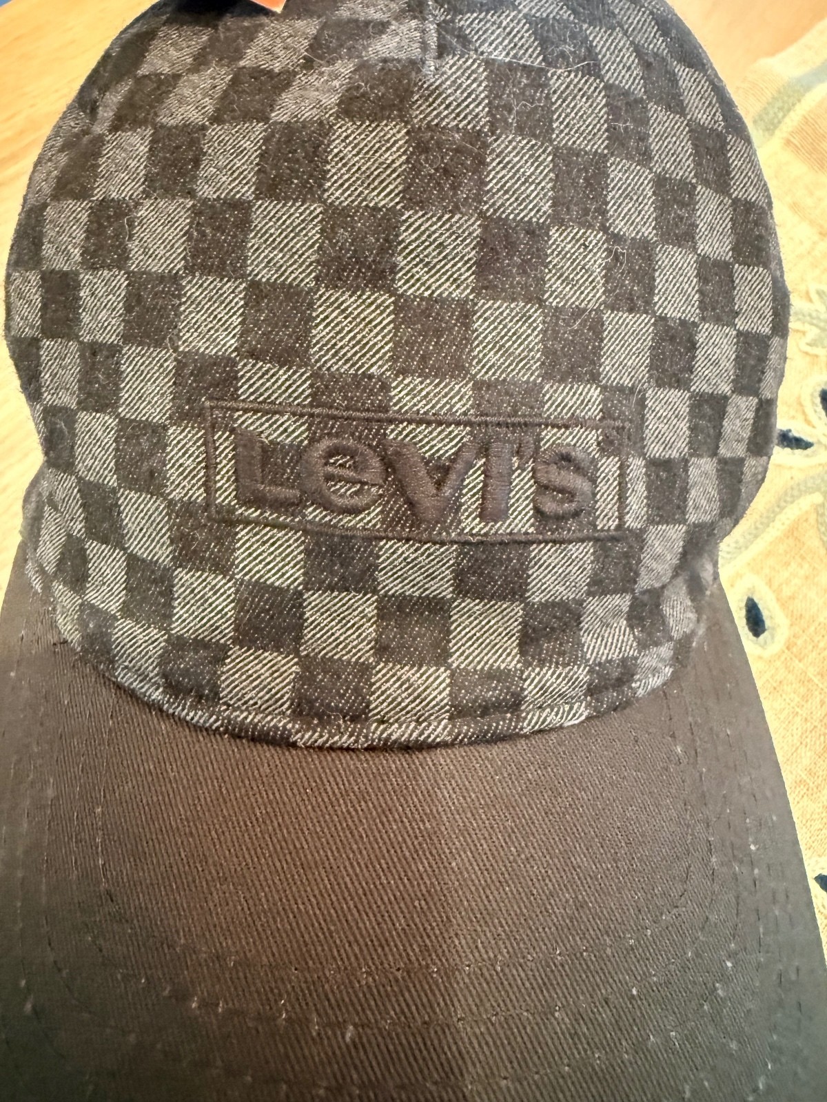 Levi's Black and Gray Checkered Baseball Cap with Adjustable