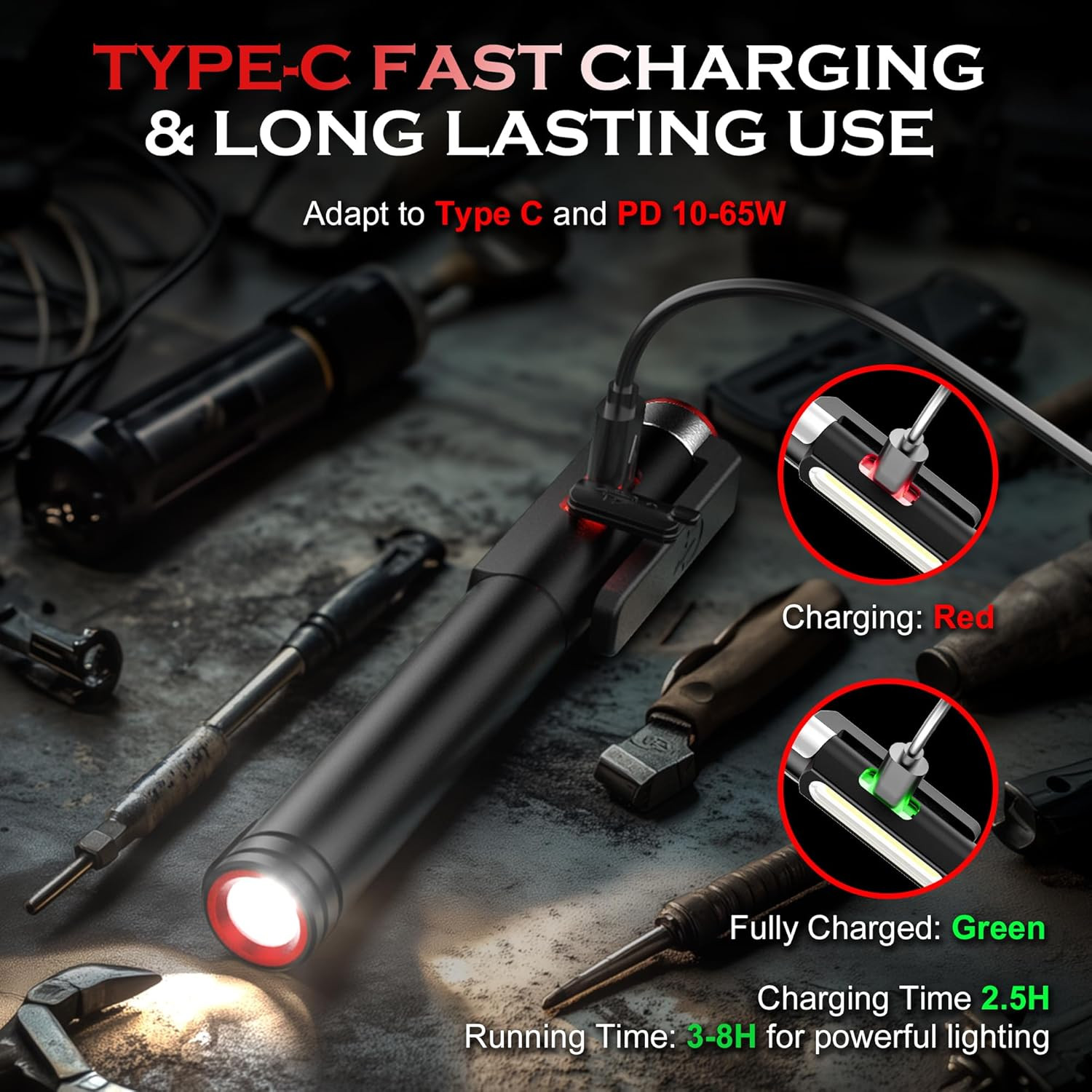 Pen Light Flashlight, 800 Lumens LED Pen Flashlights Rechargeable 6 Modes COB Ma
