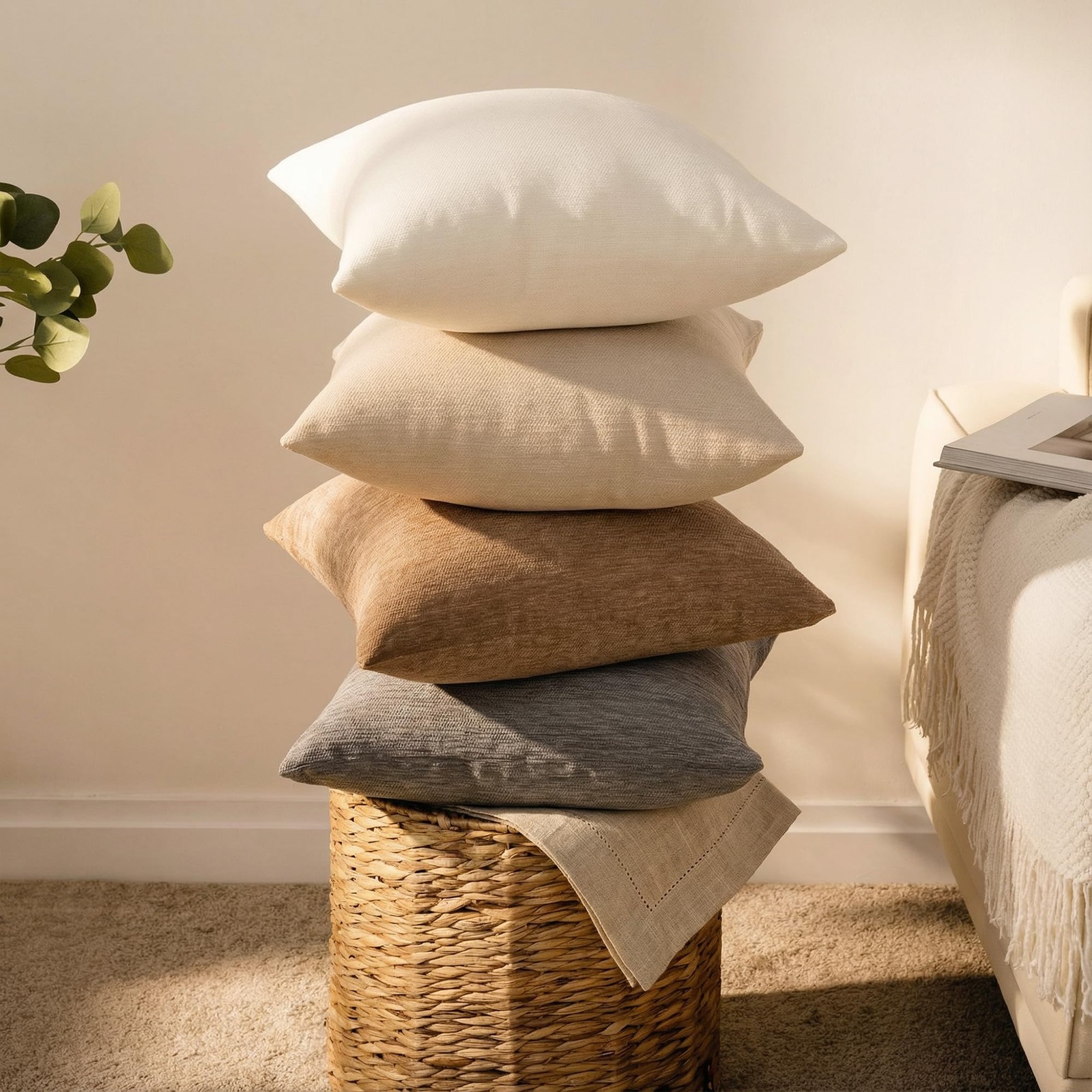 Set of 4 Neutral Throw Pillow Covers 18x18 Inch Decorative Pillow Cases 45x45 cm