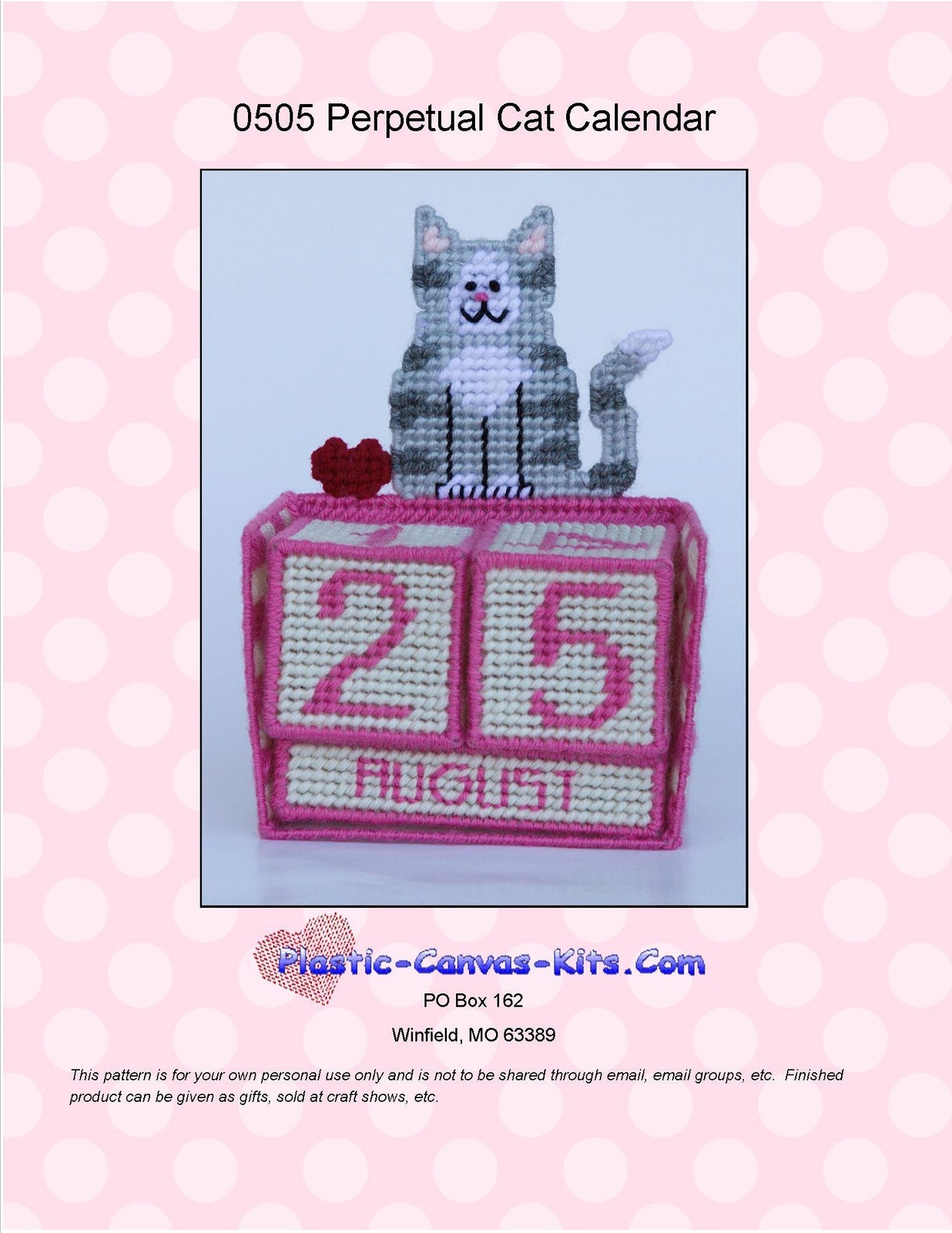 Perpetual Cat Calendar- Plastic Canvas Pattern or Kit