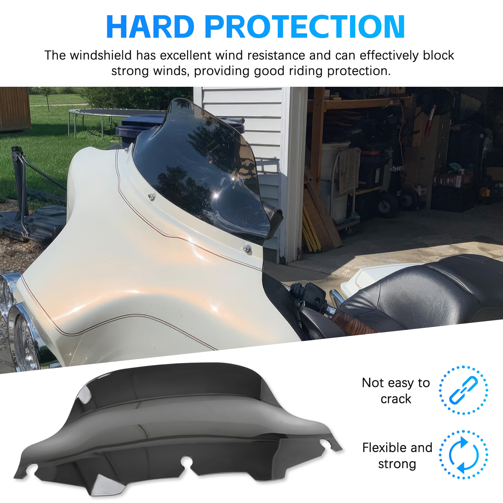 For Harley Electra Tour Glide Ultra Classic Black 8" Wave Windshield Windscreen