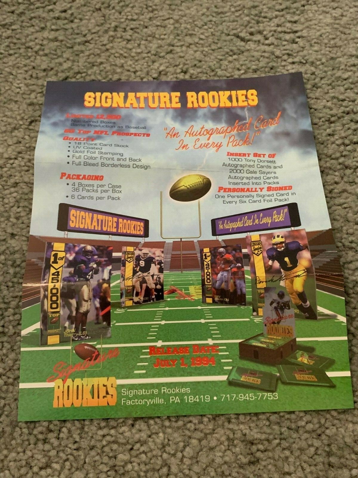 1994 Signatures Rookies Football Ad Sheet Trev Alberts Nebraska Cornhuskers