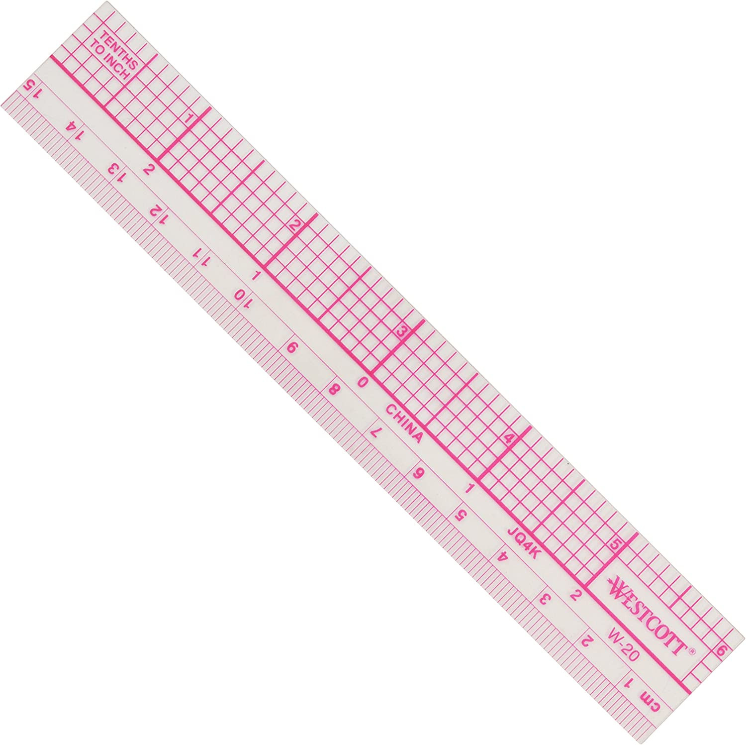 6" 10Ths Transparent Graph Ruler, Inches/Metric, Translucent Color (W-20)