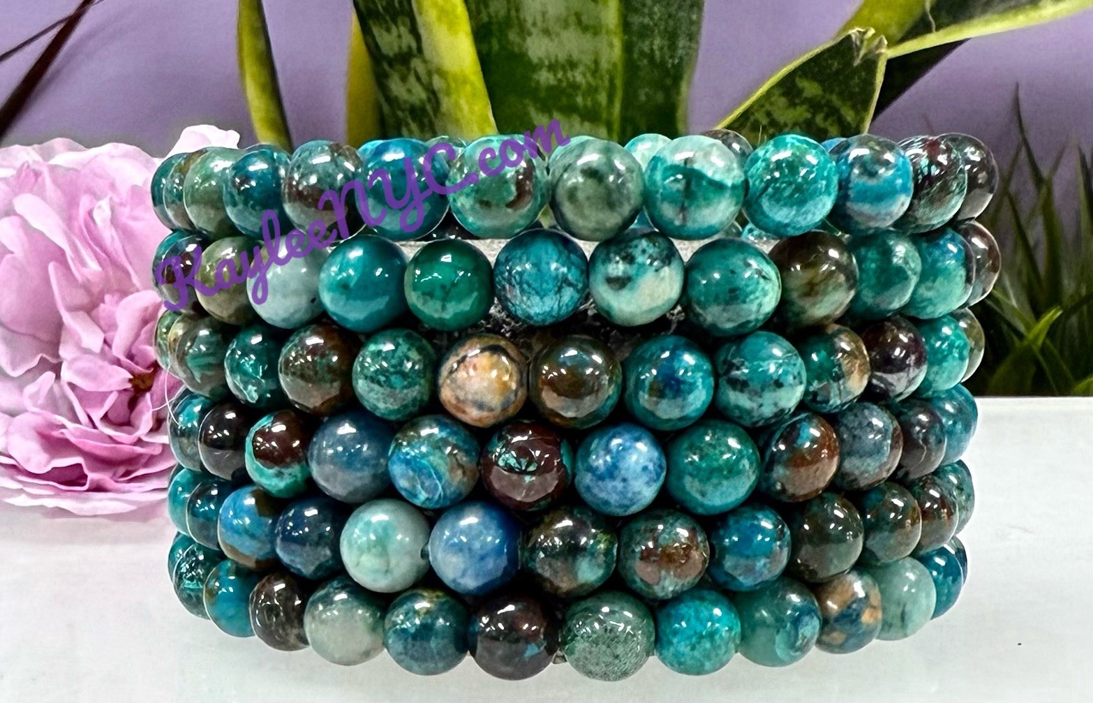 Wholesale 6 Pcs Natural Chrysocolla 6mm 7.5” Crystal Stretch Bracelet