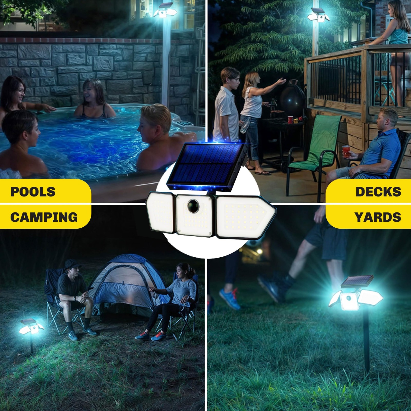 Bionic Flood Light 2 Pk Solar Lights Outdoor Waterproof, Ultra 2 Pack, Black