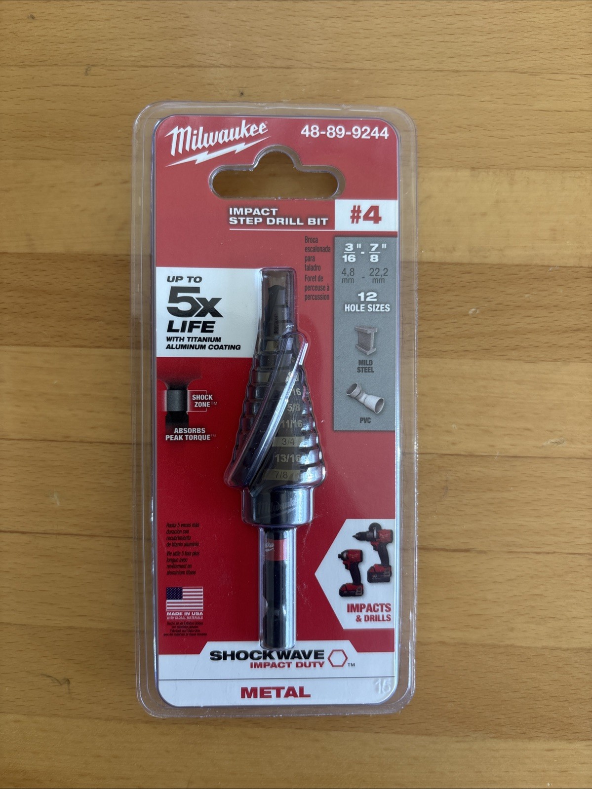 48-89-9244 Milwaukee 3/16 - 7/8 Shockwave Impact Step Drill Bit #4