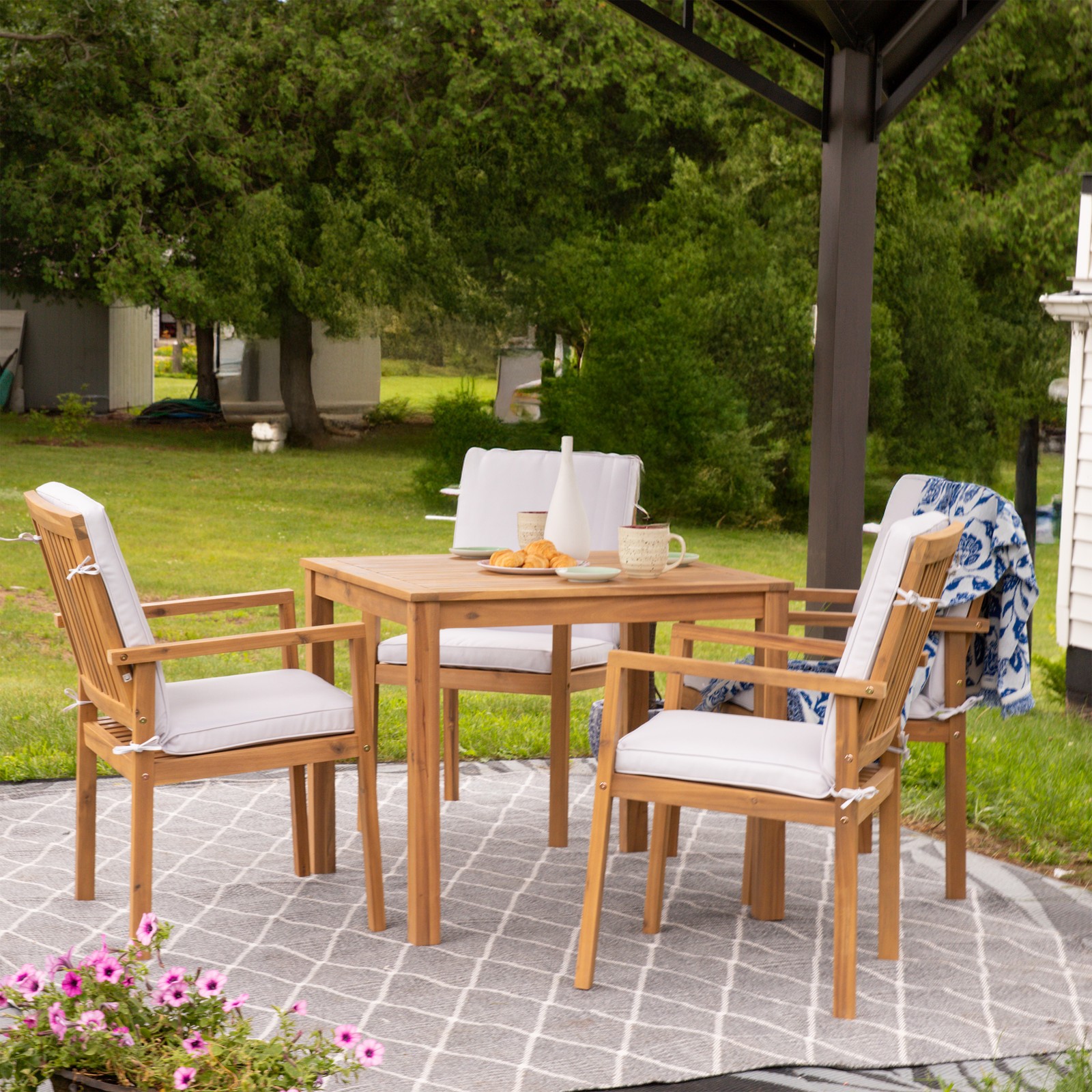 Rodanthe Acacia Wood Outdoor Dining Table - Natural Oil Finish by Sunnydaze