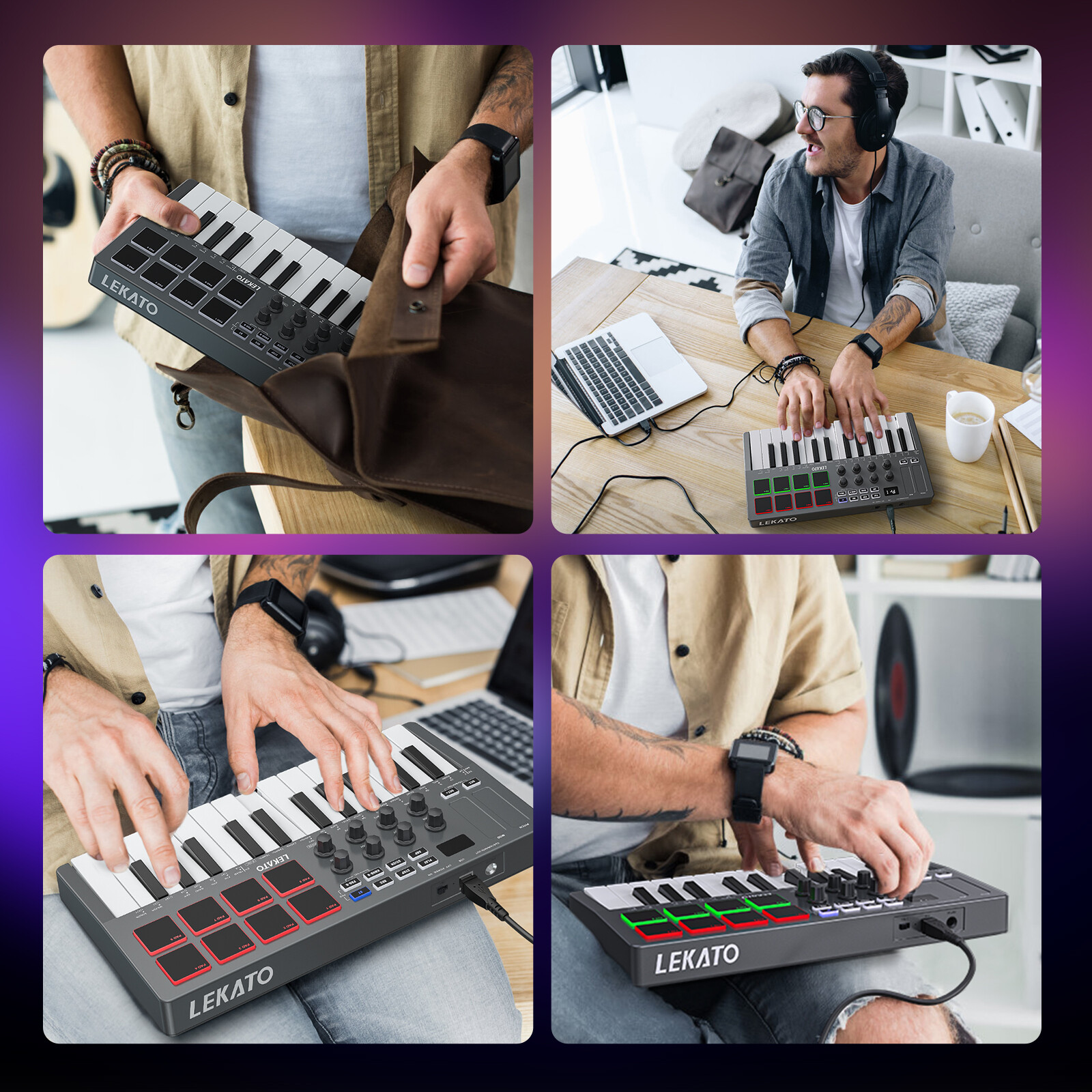LEKATO 25 Key MIDI Keyboard with Smart Scale & Chord Mode Bluetooth Controller