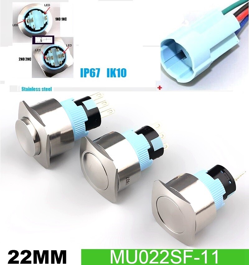 22mm Metal Push Button IP67 5A 304Stainless steel Anti-vandal Push button switch