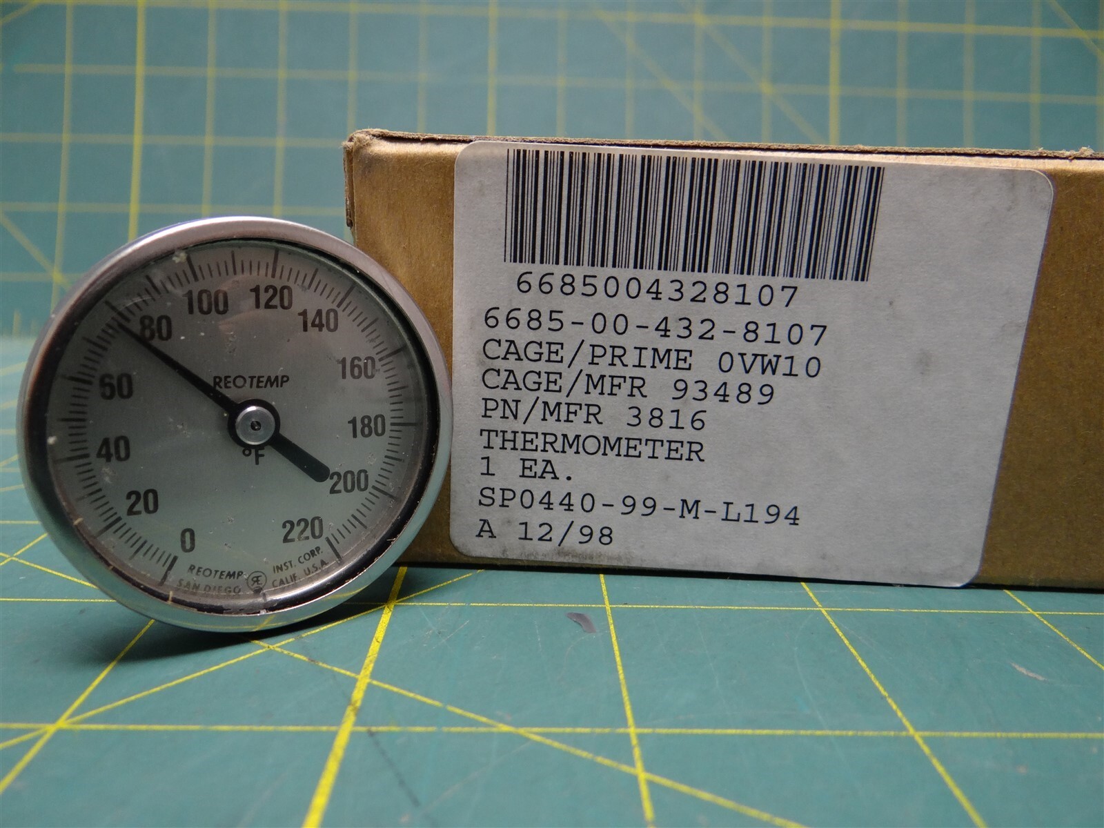 Kahl Scientific Instrument Corp Thermometer 0-220 Fahrenheit Thermometer PN 3816