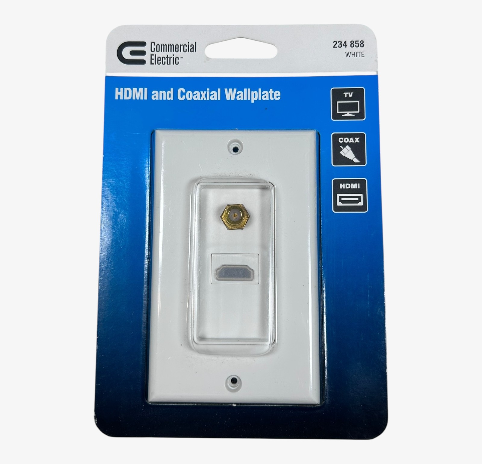 Commercial Electric 234-858, HDMI & Coaxial Wall Plate - White