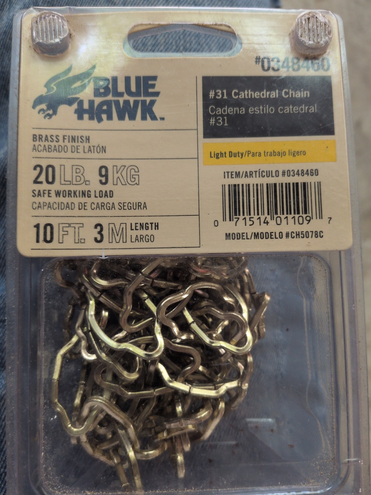 Blue Hawk ~ 10 ft,  #31, Brass Plated Cathedral Chain, 20lbs. Safe Working Load