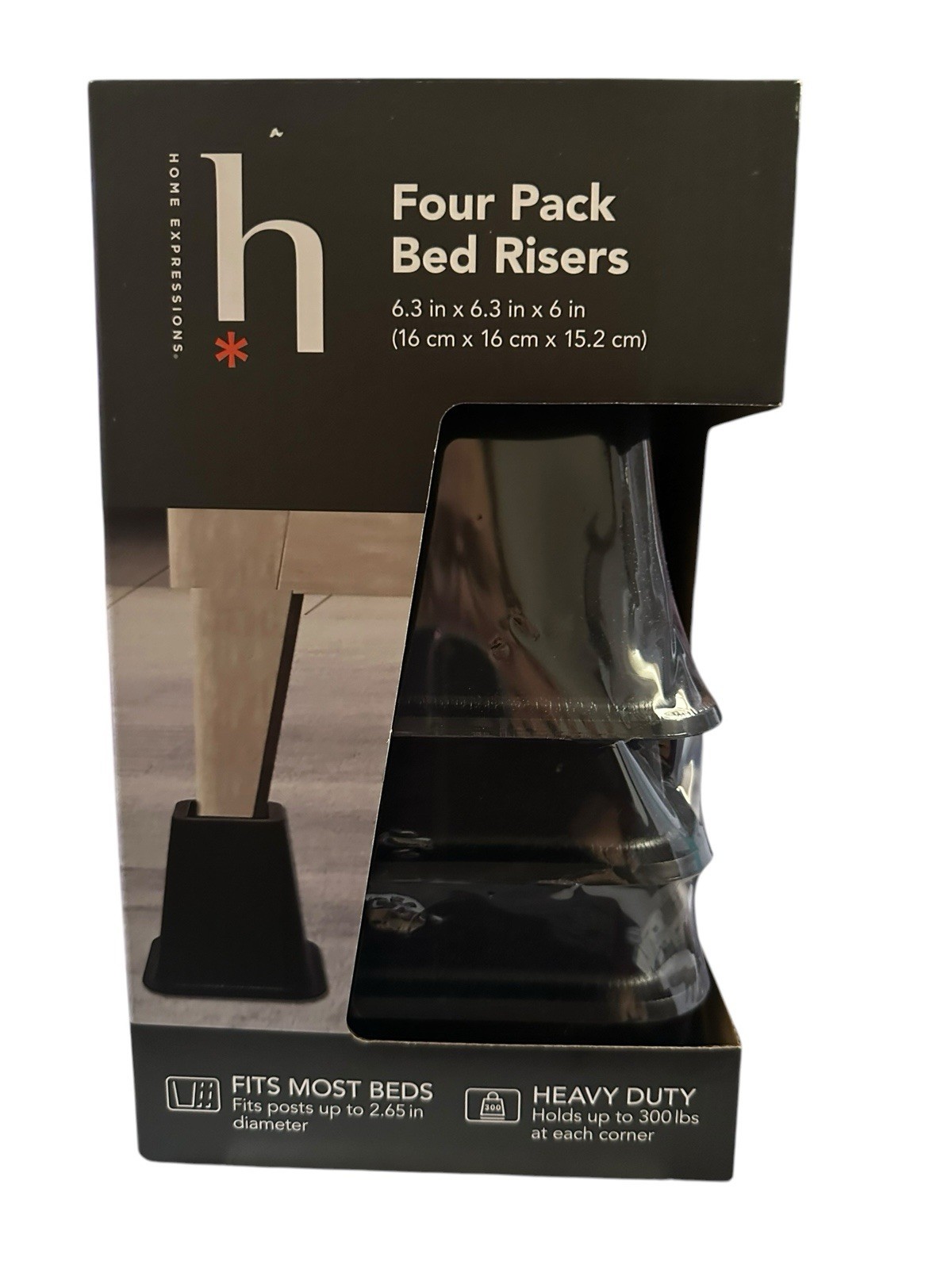 4-Pack 6" Inch Bed Risers Durable Heavy Duty Construction Black