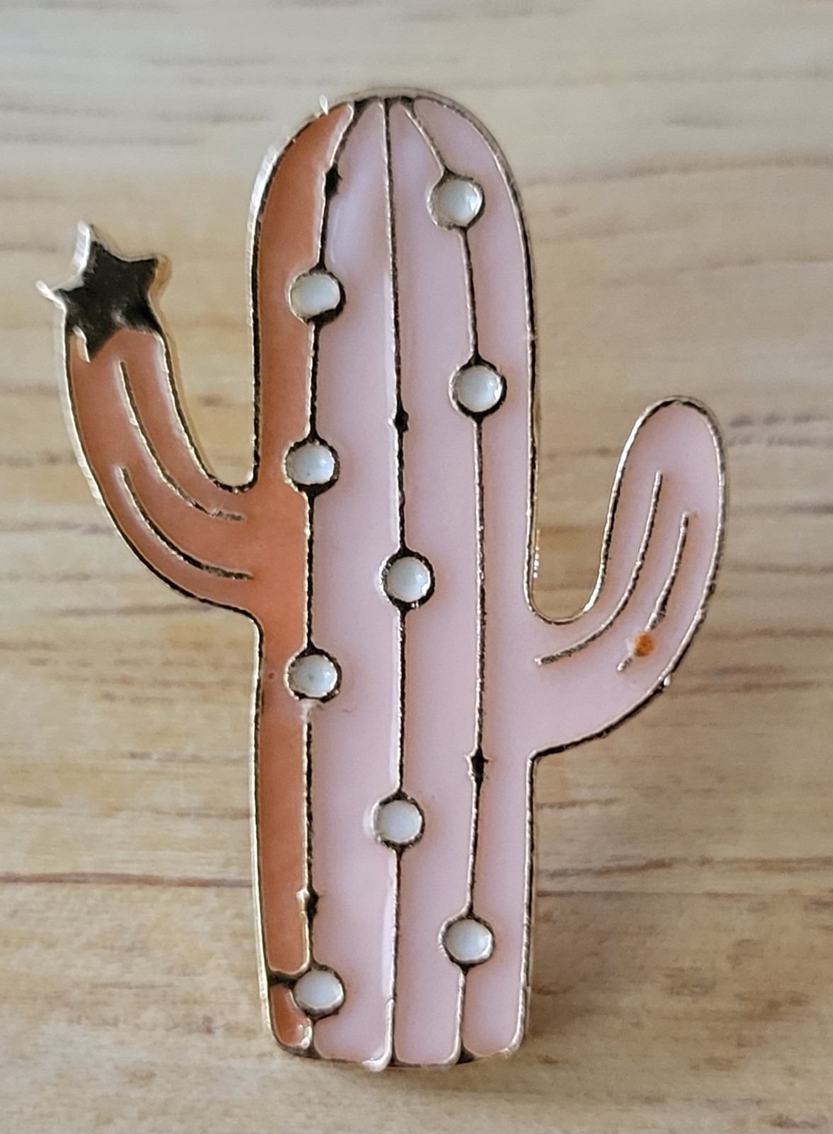 🌵 Gold, Pink, Orange, And White Cactus Pin/Brooch; Enamel And Metal- New