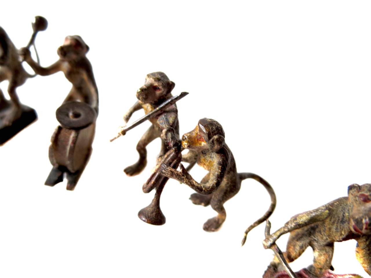 MONKEY Band ANTIQUE Austrian Vienna BRONZE COLD Painted 8 FIGURES