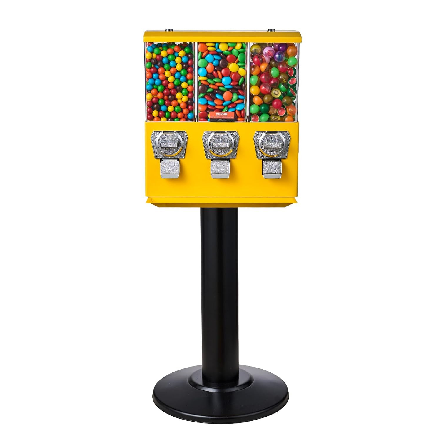 Commercial Vending Machine, Triple Compartment Candy Dispenser with Iron Stand,