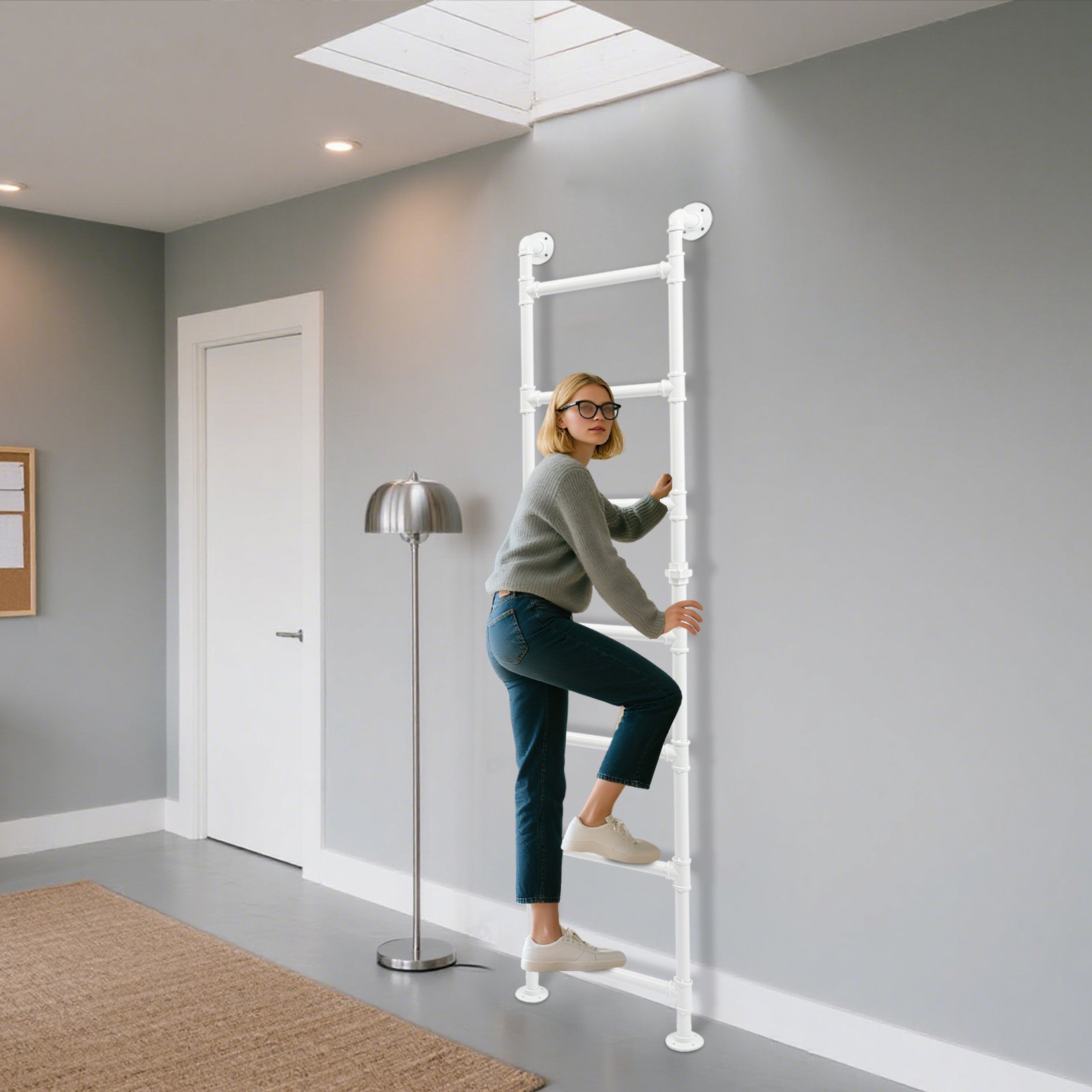 Modern 7-Step Bunk Bed Ladder - Space-Saving Carbon Steel Design