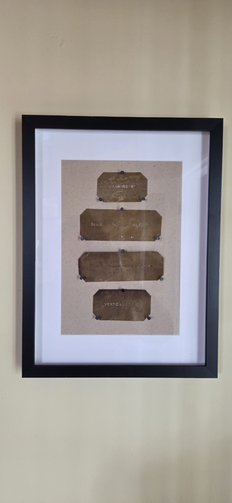 Framed Antique Brass Architects or Engineers Stencils Letterpress Vintage Art