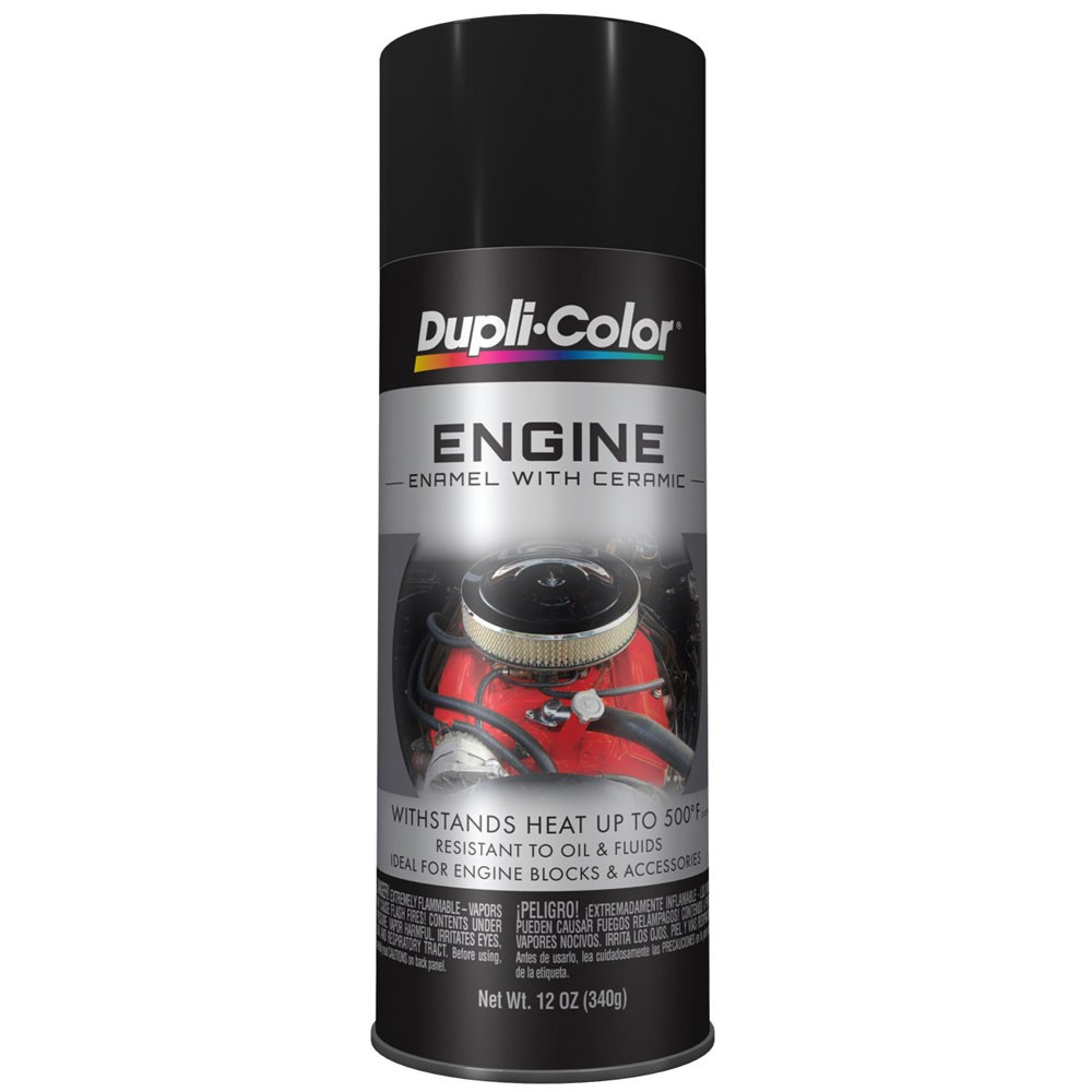 Duplicolor DE1634, Engine Enamel Paint w/ Ceramic, Low Gloss Black, 12oz Aerosol