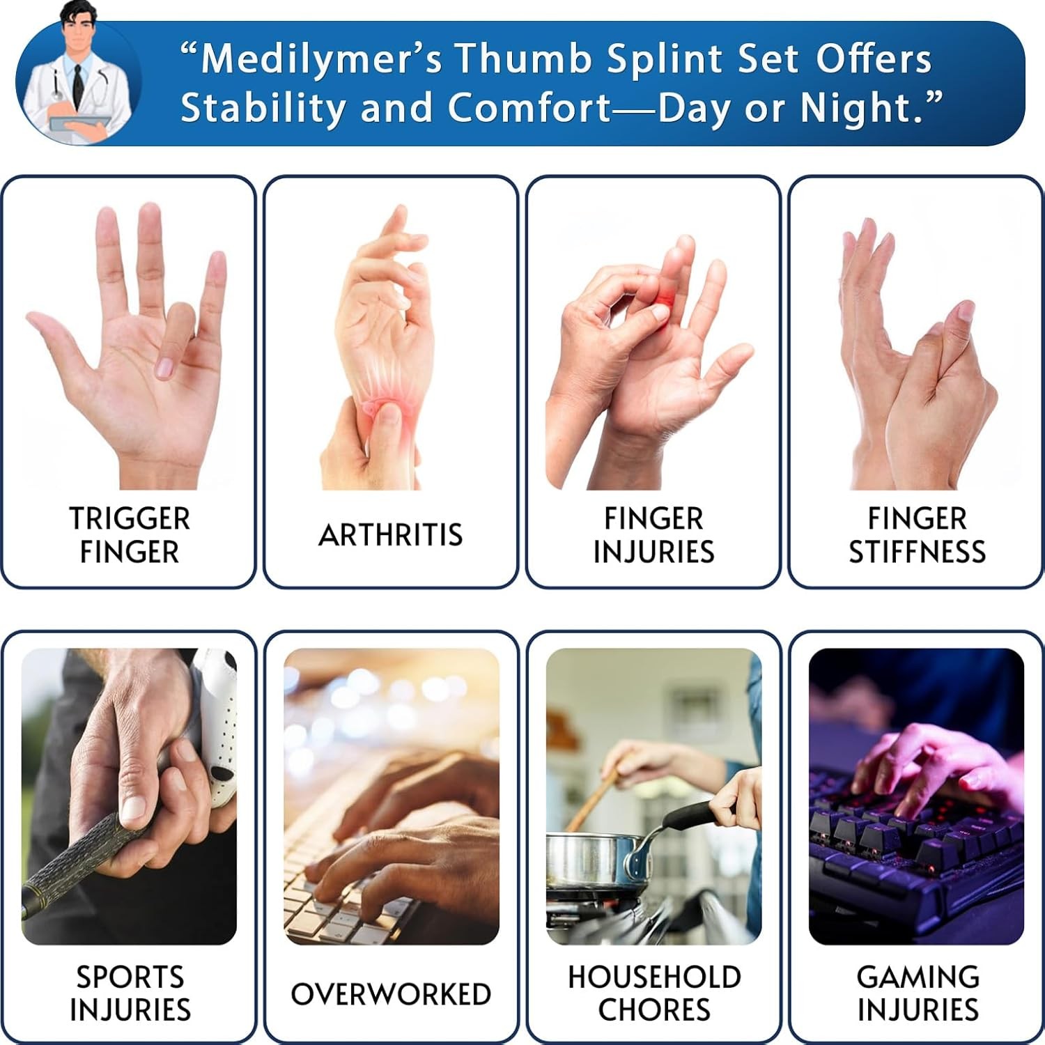Thumb Splint (2 Pack) Trigger Thumb Splint, Thumb Brace for Pain Relief, Knuckle